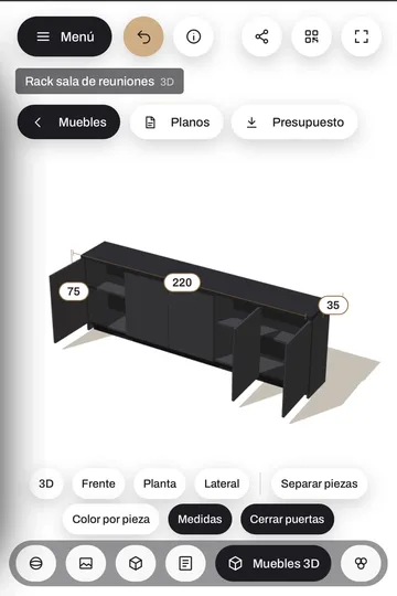 Mueble en 3D con medidas interactivas